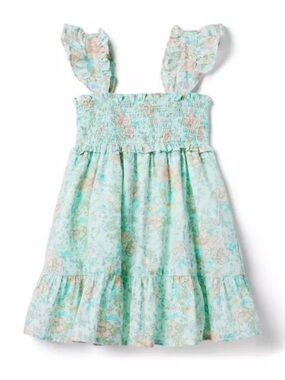 Janie and Jack Girls Mint Floral Emily Smocked Sundress  Ruffle Strap Dress 10